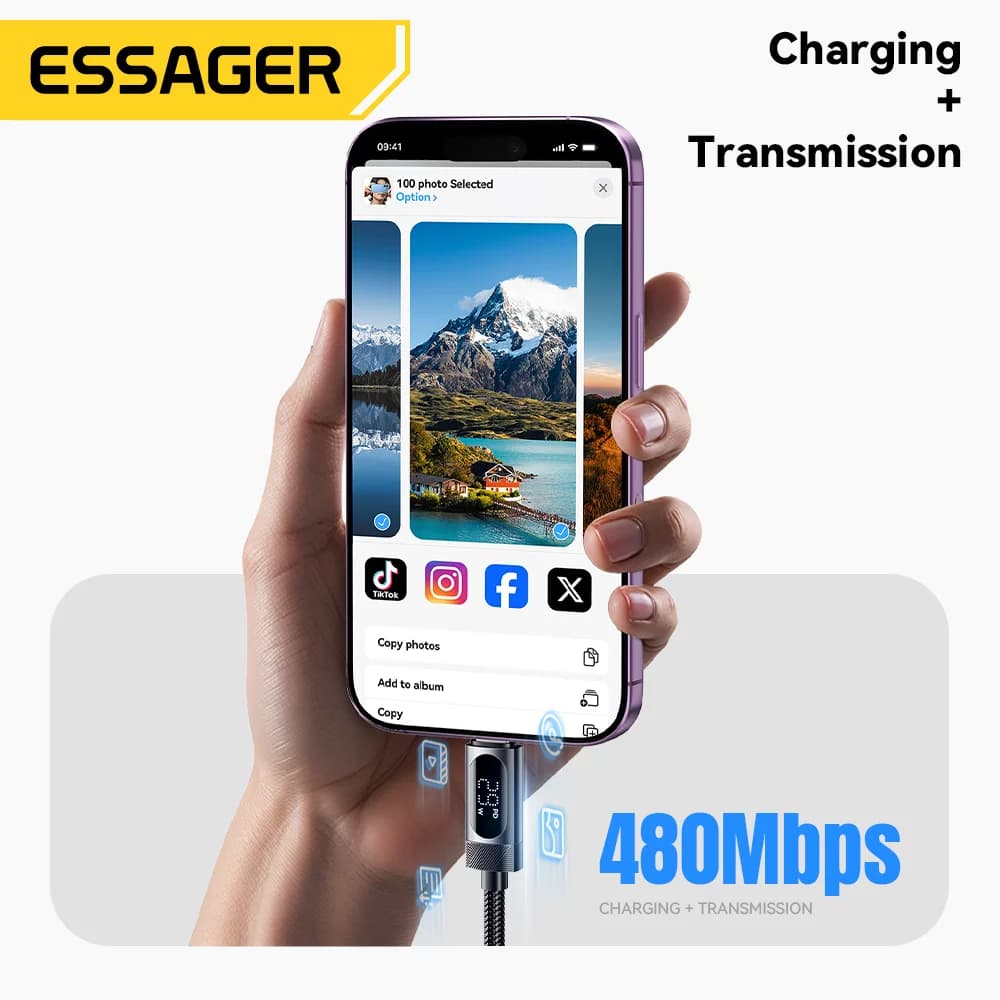 Digitális Kijelzős USB-C to Lightning Kábel, 29W PD