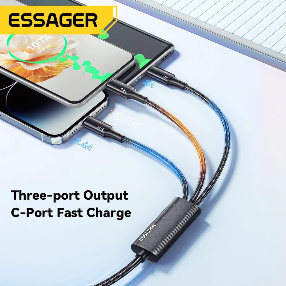 100W 3-in-1 USB-C Lightning töltőkábel