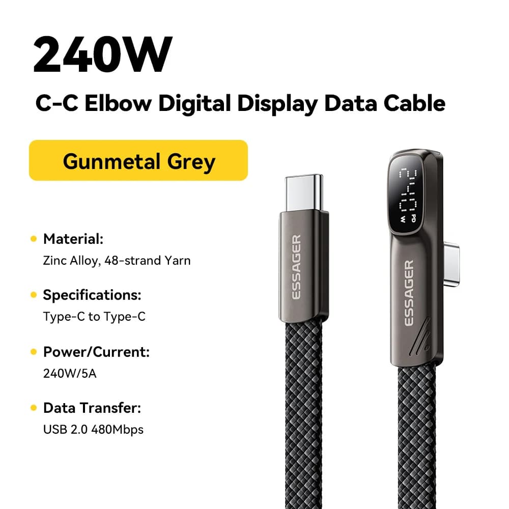 Könyökölt 240W USB-C kábel gyors töltéshez