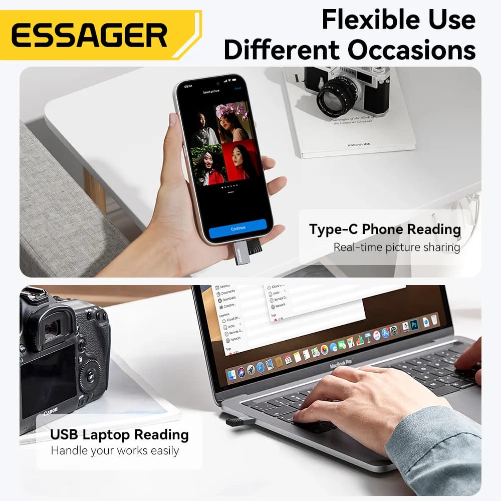 2 az 1-ben USB-C és USB 2.0 kártyaolvasó