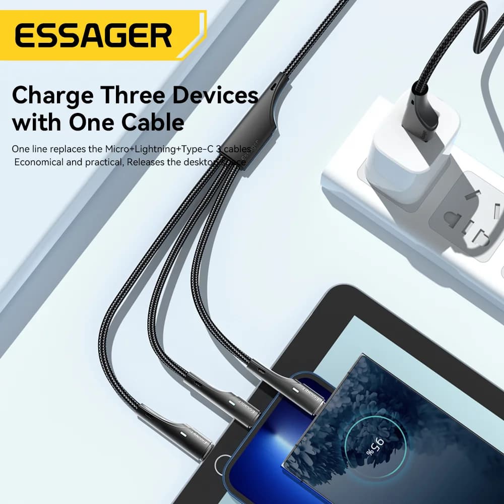 3 az 1-ben Multi Töltőkábel USB-C Micro USB Lightning