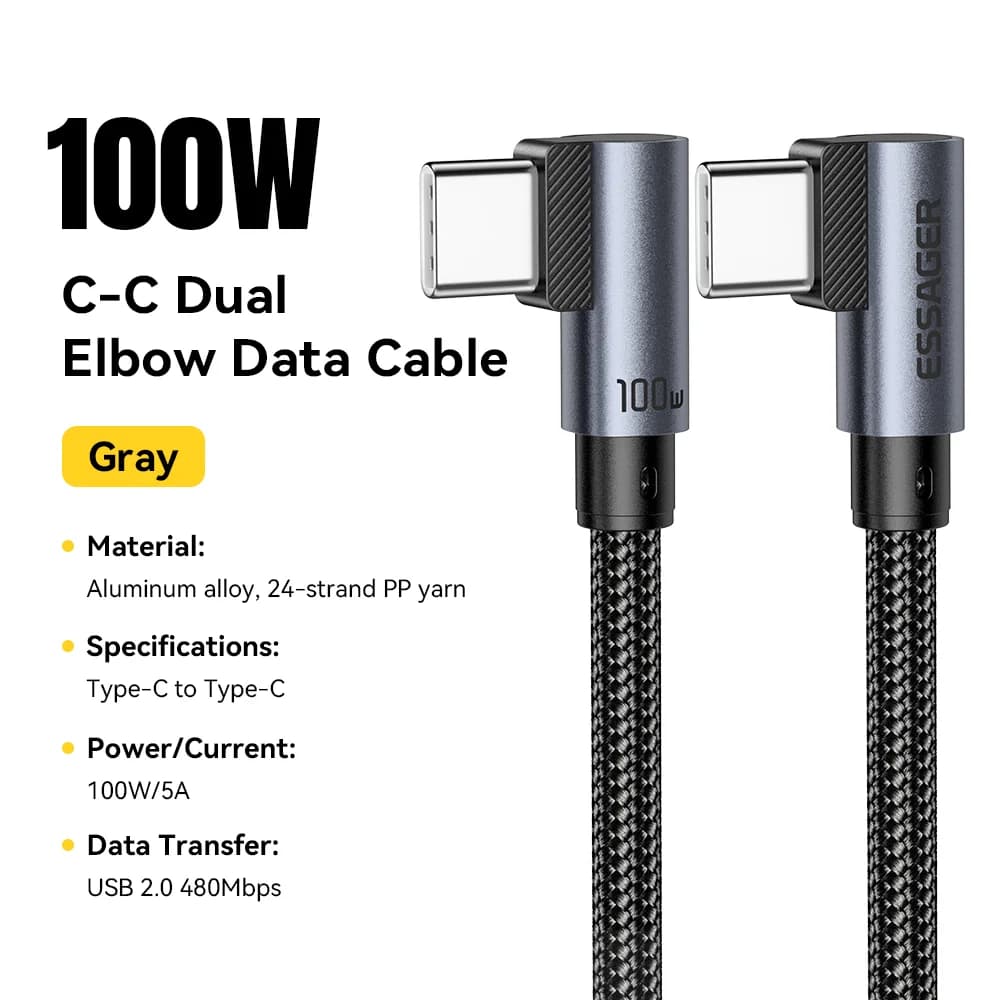 Hajlított 100W USB-C to USB-C gyors töltő kábel