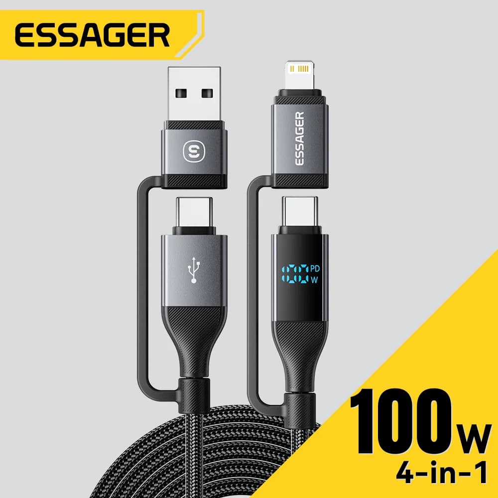 4 az 1-ben digitális kijelzős USB-C kábel, 100W PD