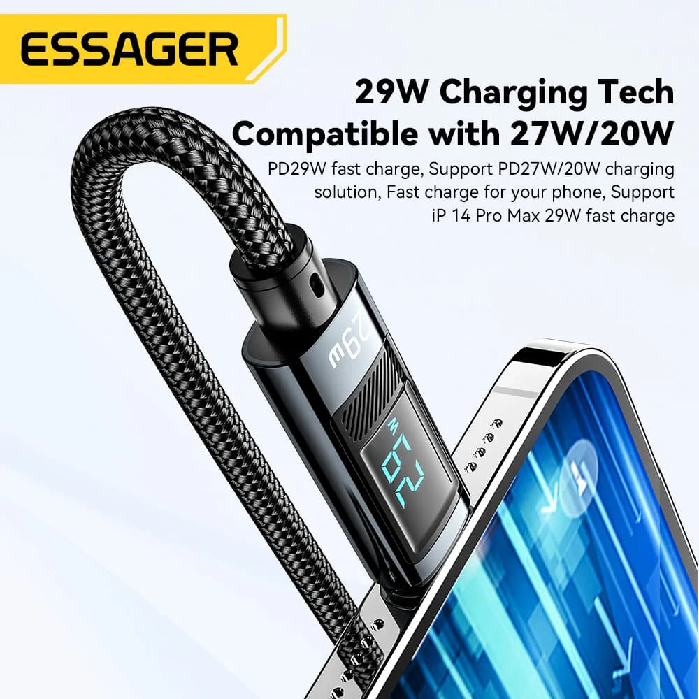 USB-C - Lightning PD gyors töltőkábel kijelzővel