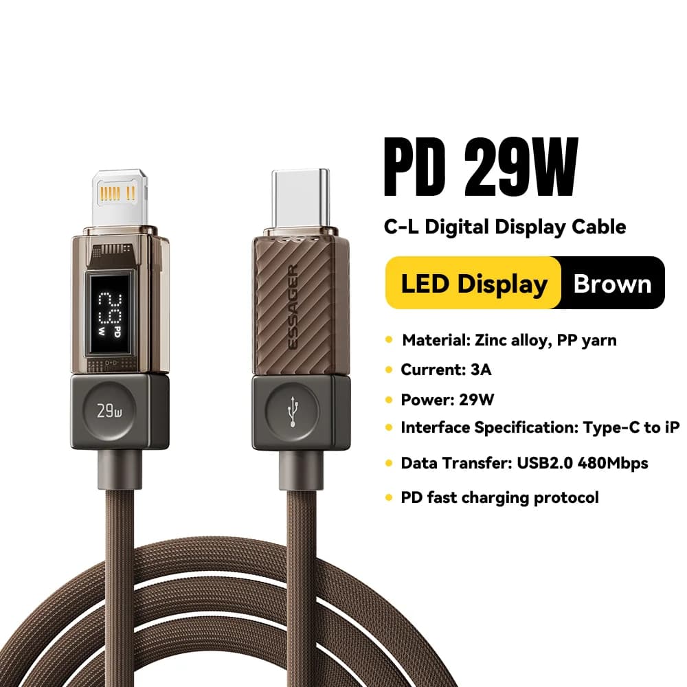 USB-C – Lightning kábel digitális kijelzővel